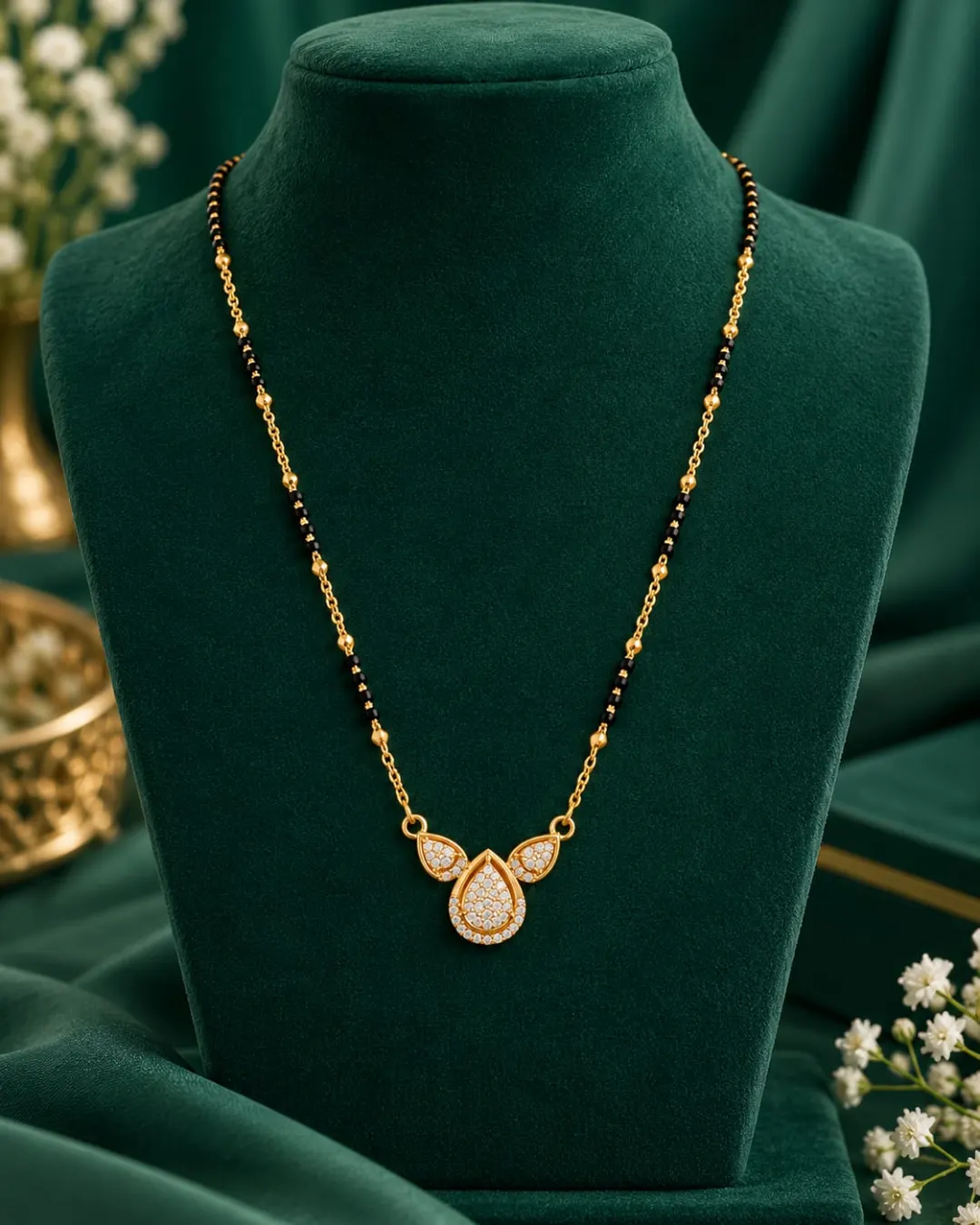 GOLDEN TRIPLE TEARDROP SPARKLE MANGALSUTRA
